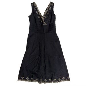 Ann Taylor Black Midi Dress with Floral Embroidery